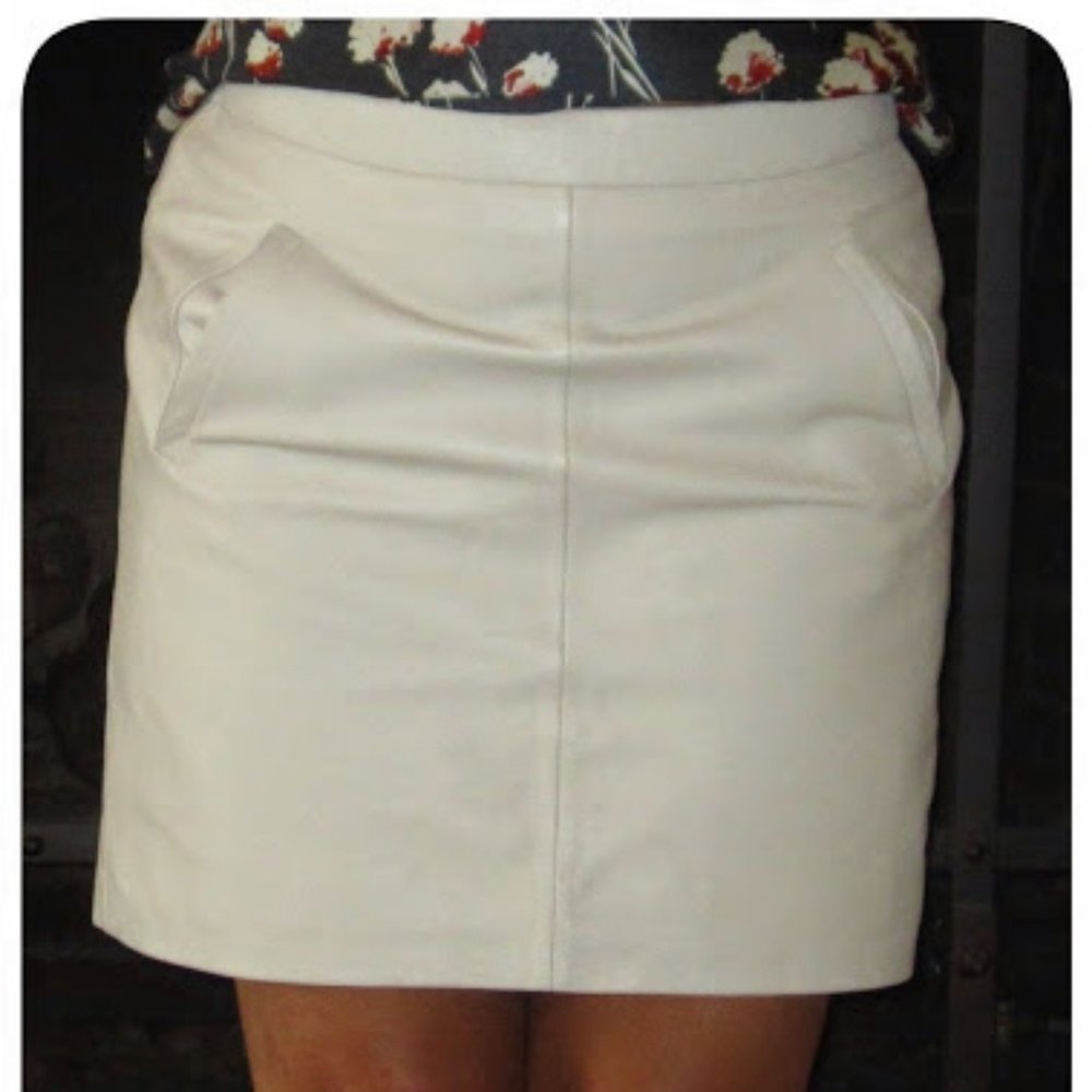 Details about  J CREW Ivory Soft Leather A Line S